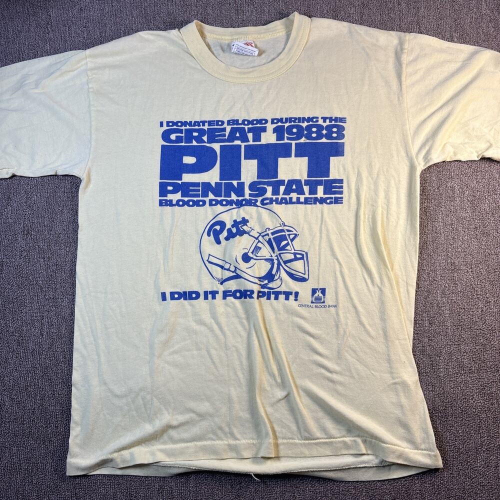 VTG 1988 PITT Penn State Blood Donor T-shirt Large Yellow